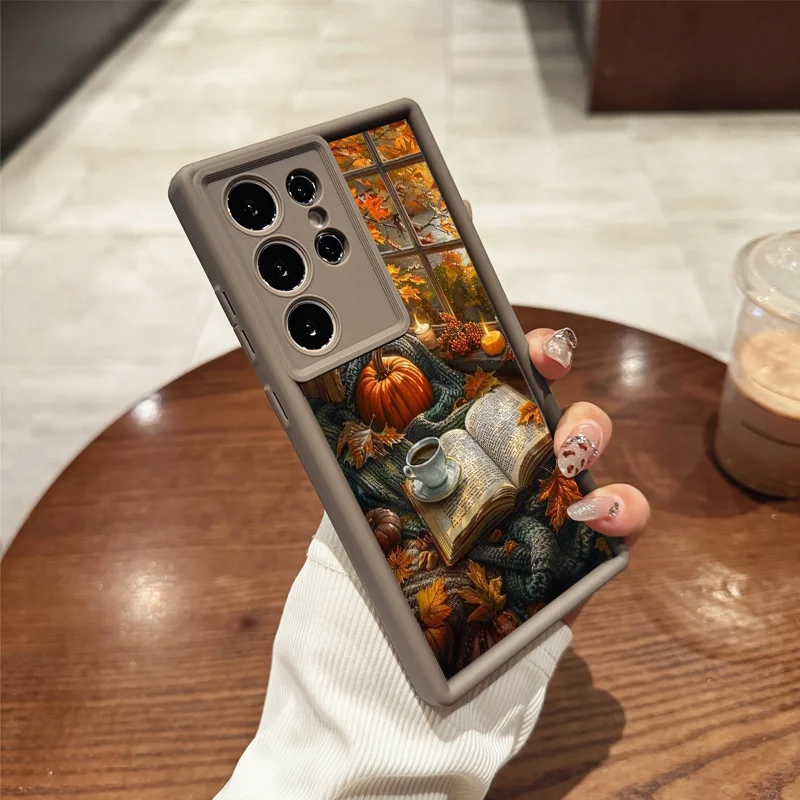 Autumn Scenery Maple Leaf Pumpkin Cartoon Phone Case for Samsung Galaxy S25 Ultra S24 FE S23 S22 S21 Plus Note 20 M34 Soft Cover - view 5