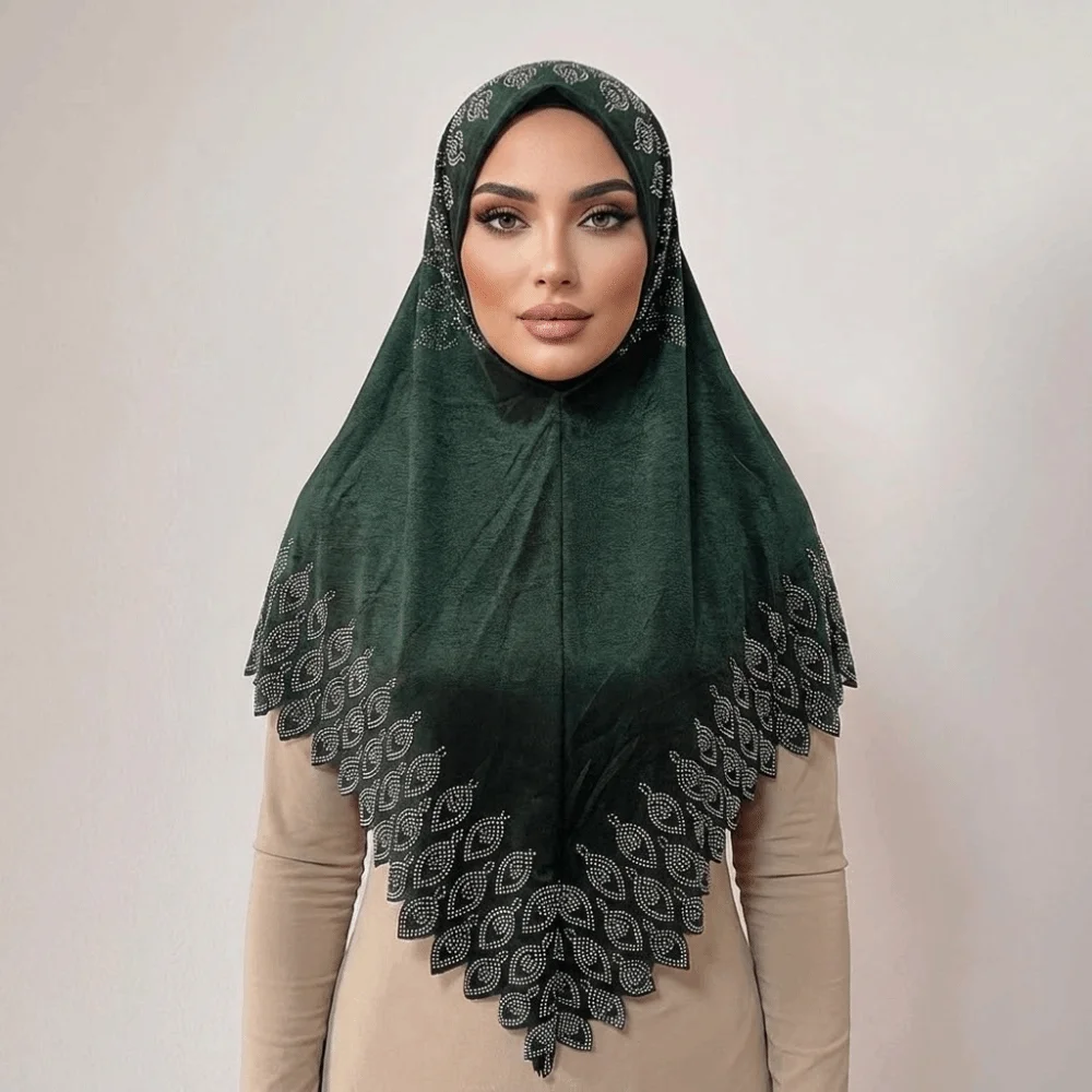 

Fashion Rhinestone Eid Al-Fitr Long Turban Breathable Adjustable Arab Lady Headscarf Elastic Solid Color Hijab Head Wrap Daily