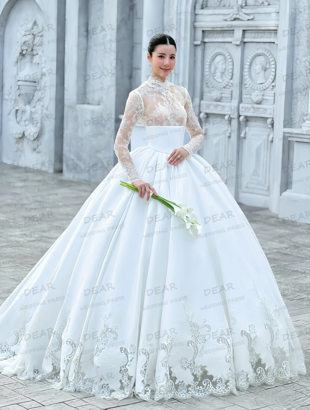 فساتين زفاف دانتيل أنيقة مثيرة على شكل حرف A سويب تراين للنساء زي العرائس ساتان رسمي كم طويل مخصص فيستدوس دي نوفيا