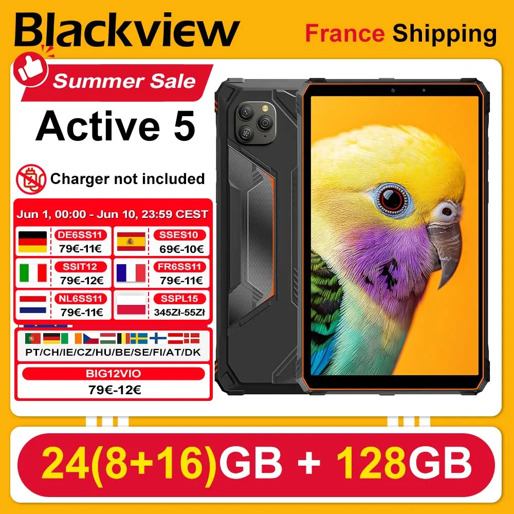 Blackview Active 5 Rugged Tablet [No EU Charger] 24(8+16)GB+128GB 8.68'' Android 15 IPS 6600mAh Doke AI 16MP NFC Fingerprint