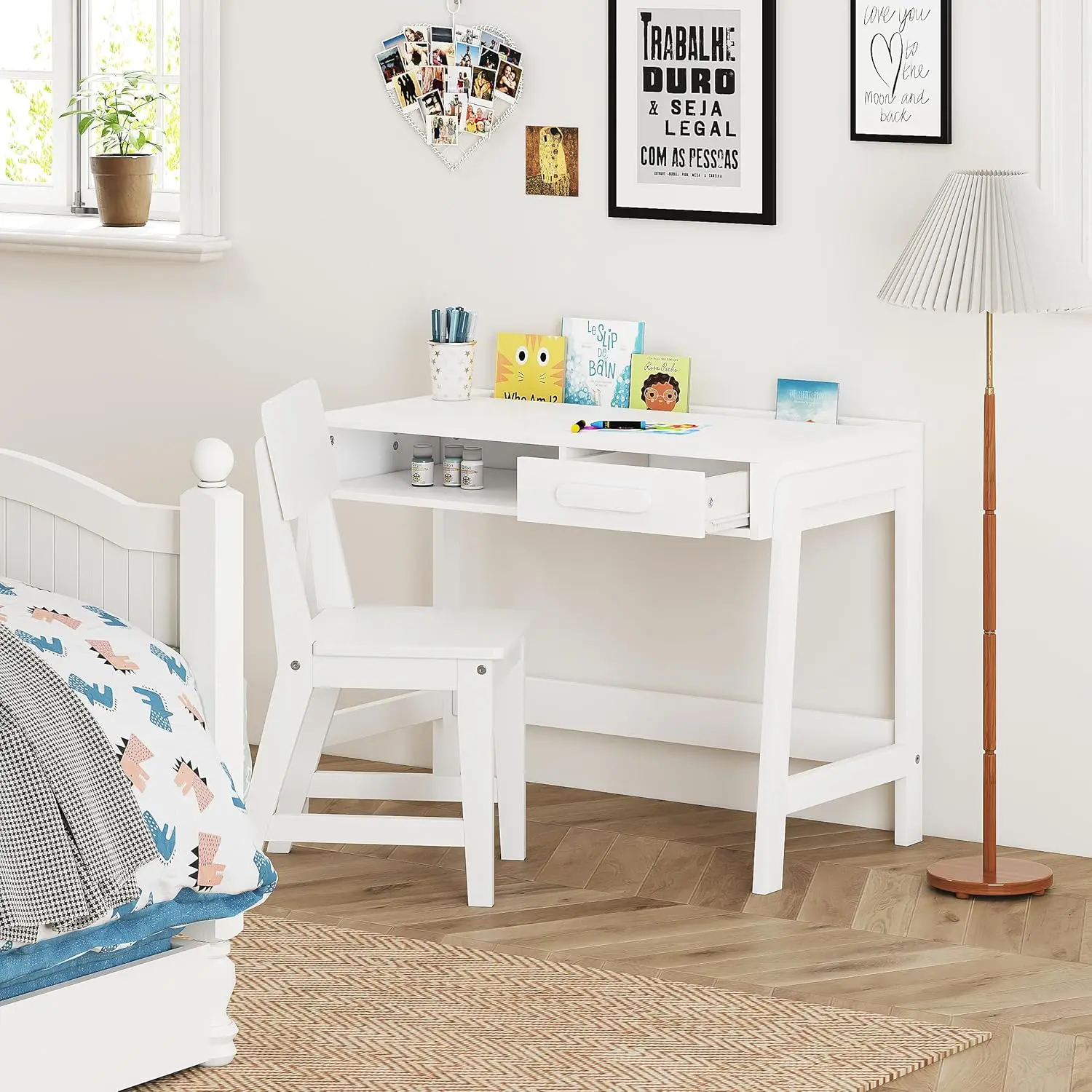 Children's desk and chair set Wooden children's desk with drawers Student writing desk Bedroom and study computer workstation