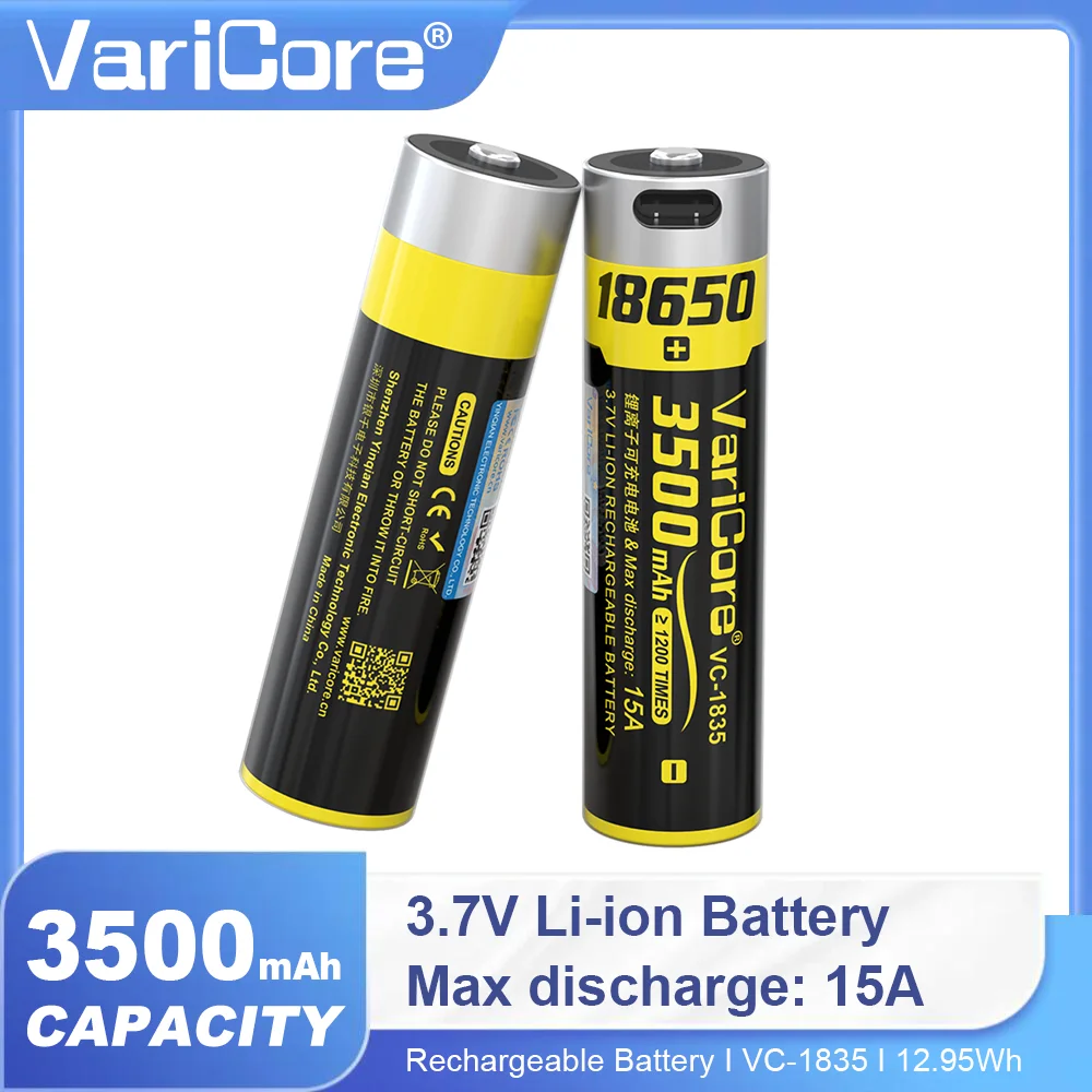 1-36 قطعة VariCore جديد VC-1835-USB Type-C 18650 3500mAh 3.7V بطارية ليثيوم قابلة للشحن لمصباح يدوي