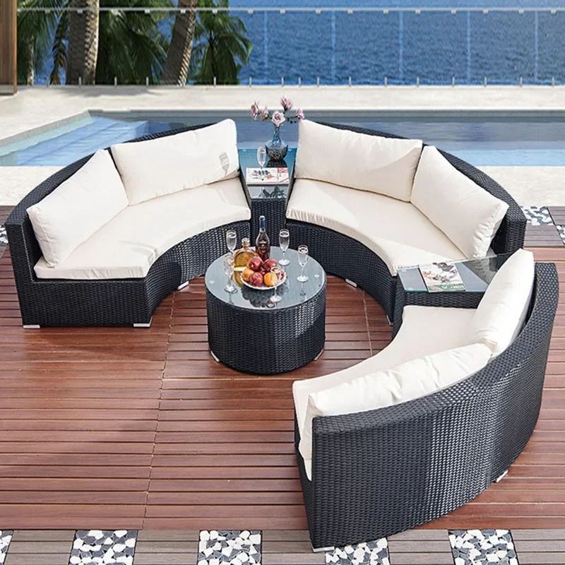 

Outdoor Furniture Garden Homestay Outdoor Rattan Sofa Combination Villa Outdoor Ring Sofa Courtyard