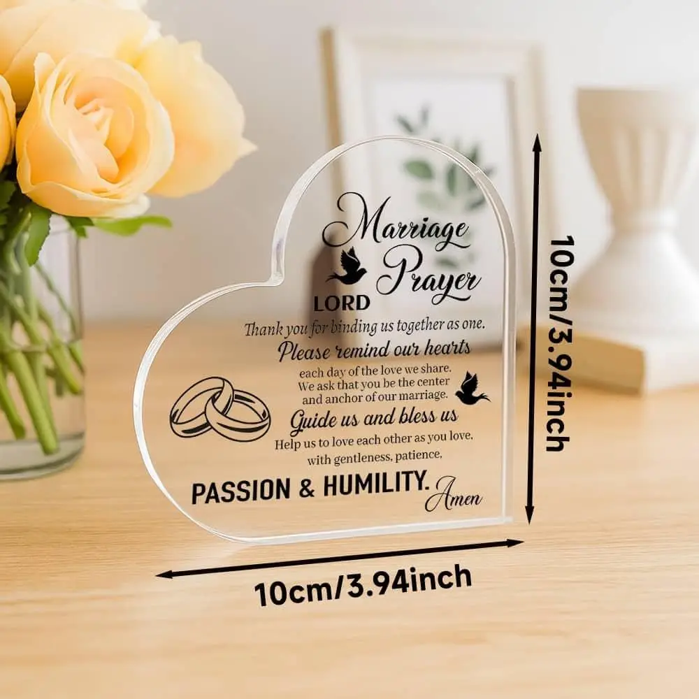 Lord Marriage Prayer Heart‑Shaped Acrylic Sign, Christian Wedding Vow Gentle Patience Humility Desktop Ornament