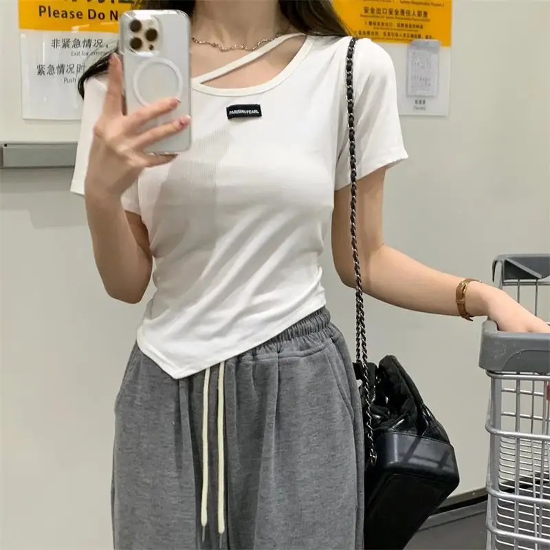 Korean Fashion Kpop T-shirt Women Crop Tops Hollow Out Sexy Vintage Tees Shirts Summer Y2K Slim Cheap Clothes Woman Tshirts