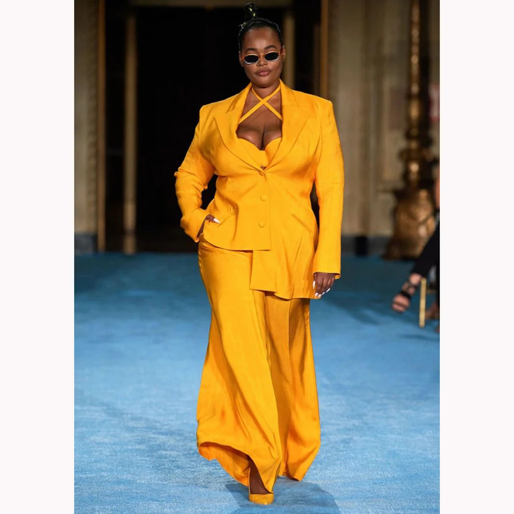 Orange Women Suits Customized Slim Fitted Plus Size Single-breasted Two Pieces(Jacket+Trousers) Formal Office Lady Set