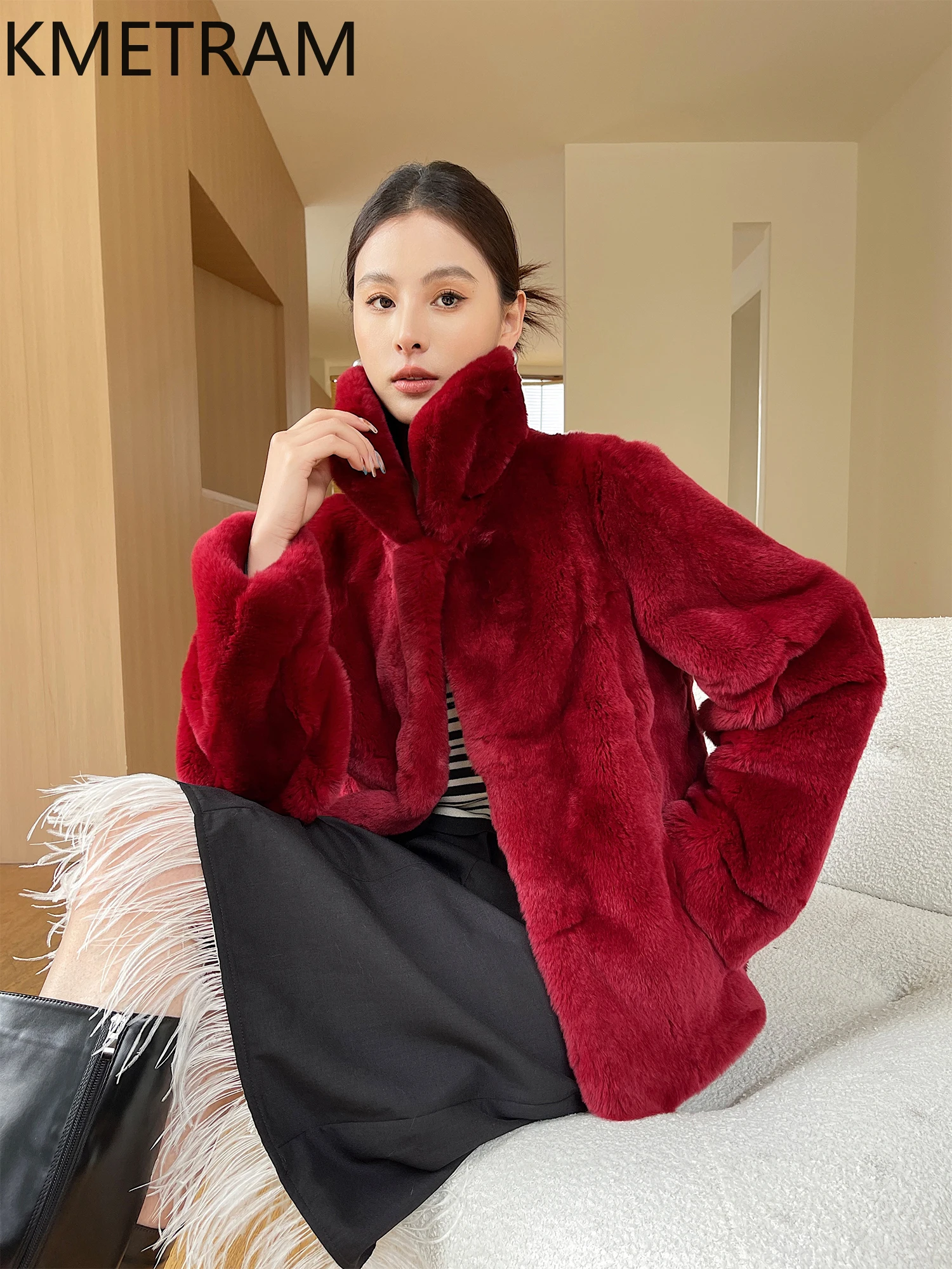 100% Natural Rex Rabbit Fur Coat Woman High Quality Short Red Real Fur Coats Winter Clothes 2025 Furry Jacket Women шуба женская
