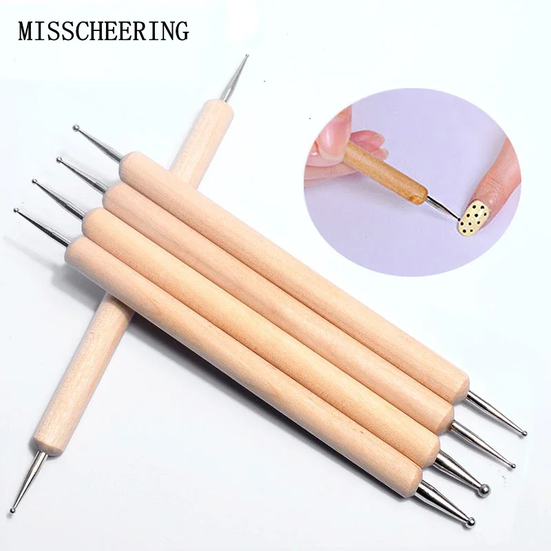 5 pcs/set 2 Way Wooden Nail Art Dotting Pen Arrange Design Tools Painting Drawing Brushes Manicure Books On Accessory