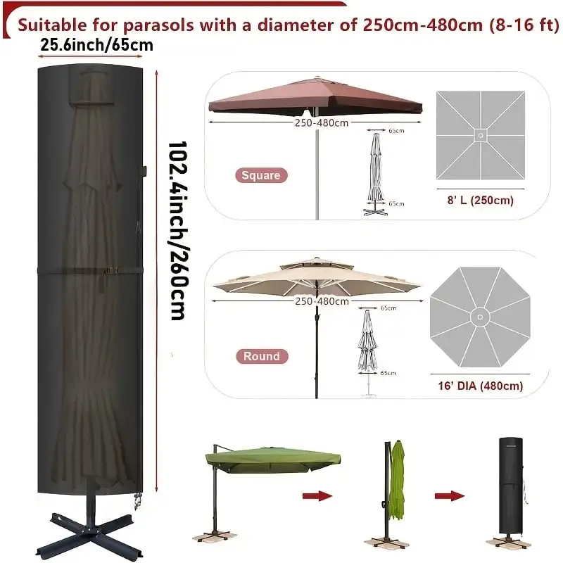 Multi Size Garden Parasol Cover, Heavy-Duty Waterproof Anti-UV Outdoor Patio Umbrella Protector, Windproof Dust Resistant Large - view 3