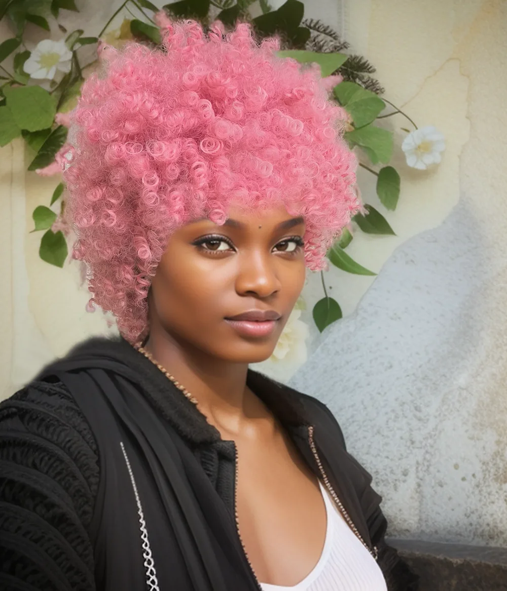 Nicelatus-peluca sintética de corte Pixie para mujeres negras, pelo corto Afro rizado, color rosa