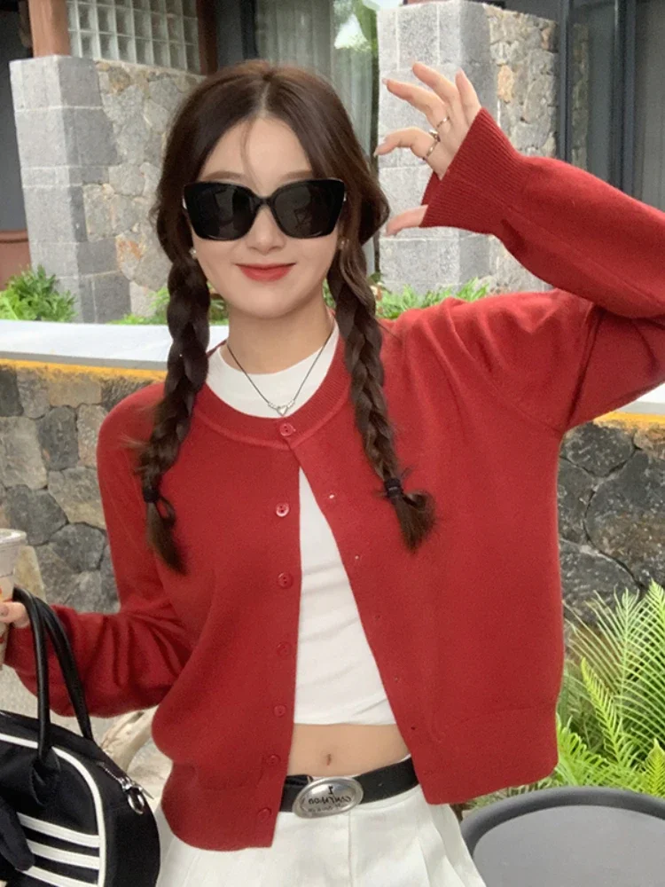 Korean Fashion Solid Color Women's Knitted Cardigan Autumn Casual New Sweet Oversized Loose Women Sweater