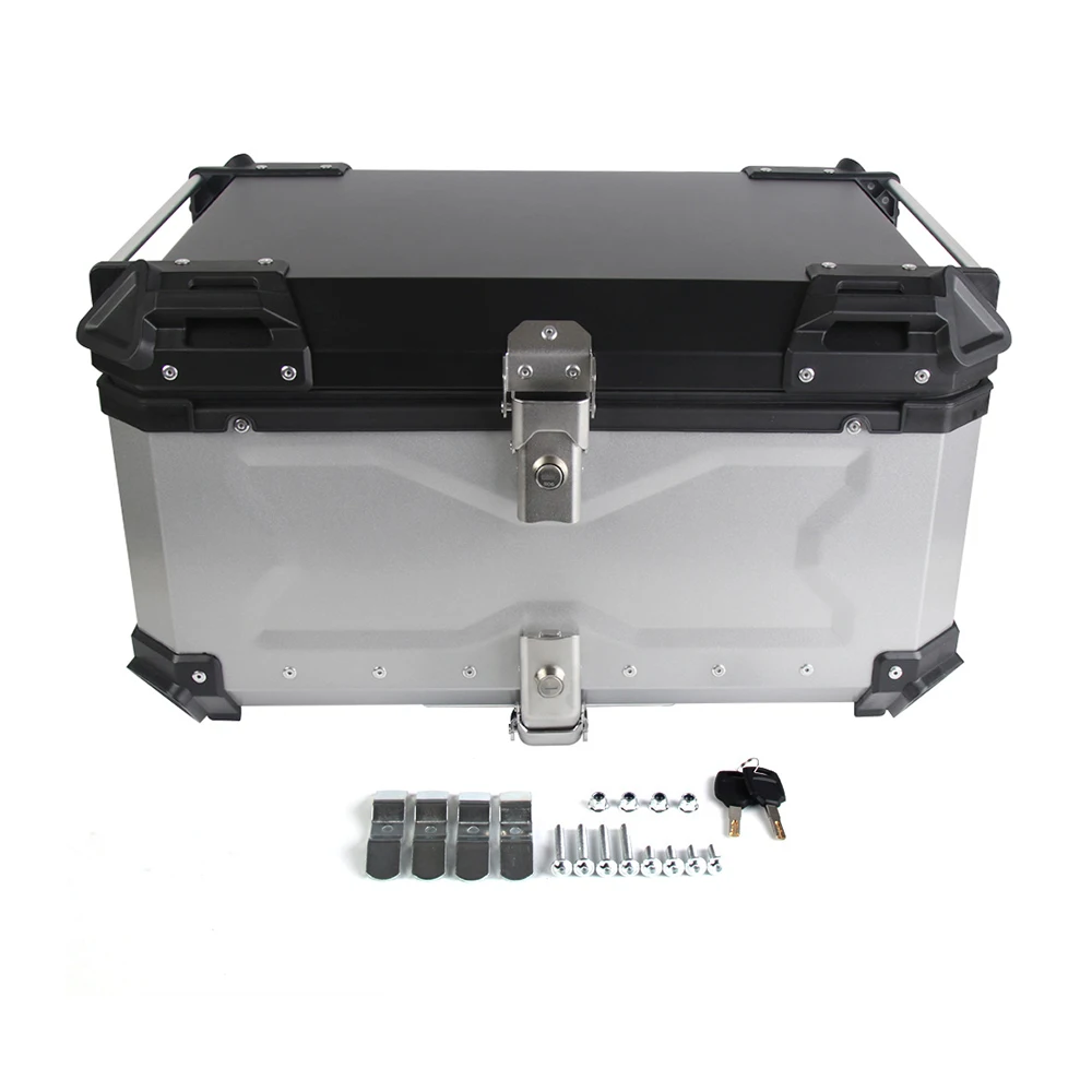 Motorcycle Trunk Top Box Moto Luggage Case Storage Motorcycle Tool Box for Honda Suzuki Kawasaki Yamaha BMW 45/55/65/80L Silver