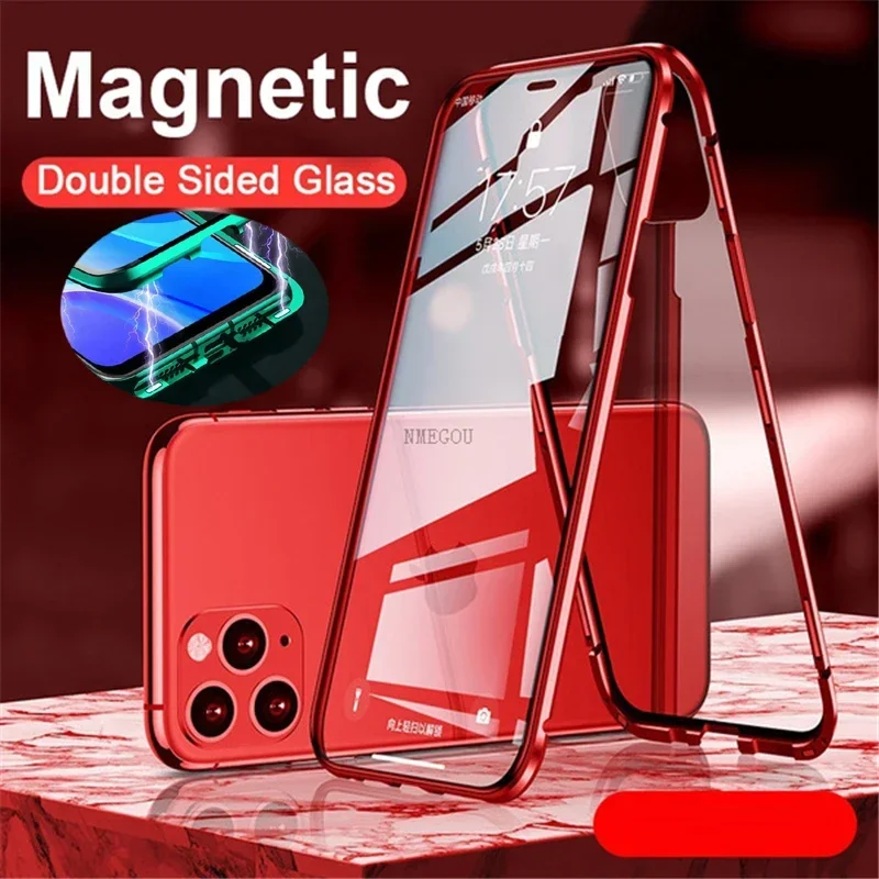 حافظة حماية معدنية مغناطيسية مزدوجة الجوانب لهاتف آيفون 16 بلس 14 15 11 برو ماكس 13 12 حافظة هاتف صغيرة #1