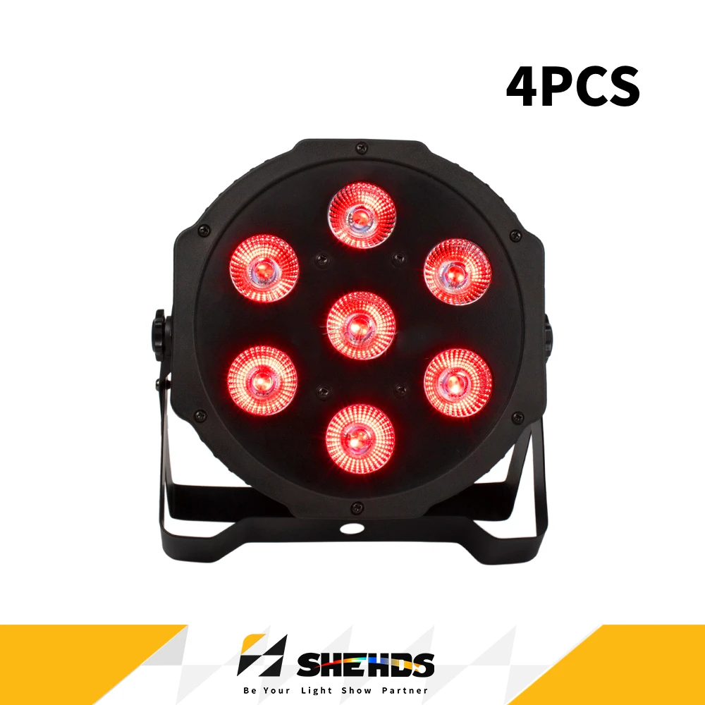 SHEHDS 4PCS 7x18W RGBWA+UV LED Flat Panel Par Light Mobile Plug for Birthday Party Music Performance Theater Church Christmas