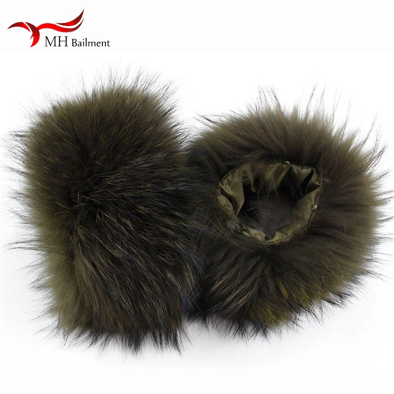 New Ladies Raccoon Arm Warmers Sets Natural Color Real Raccoon Fur Cuffs Ladies Coat Arm Sets Winter Sleeves Sleeve Wrist Warmer