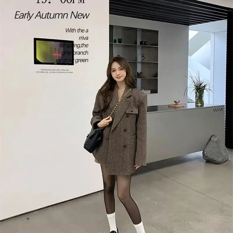 Women's Coat 2024 New Autumn and Winter High-end Woolen Short Suit Style Coat Medium Long Jacket Loose Woolen Fabric Thickened