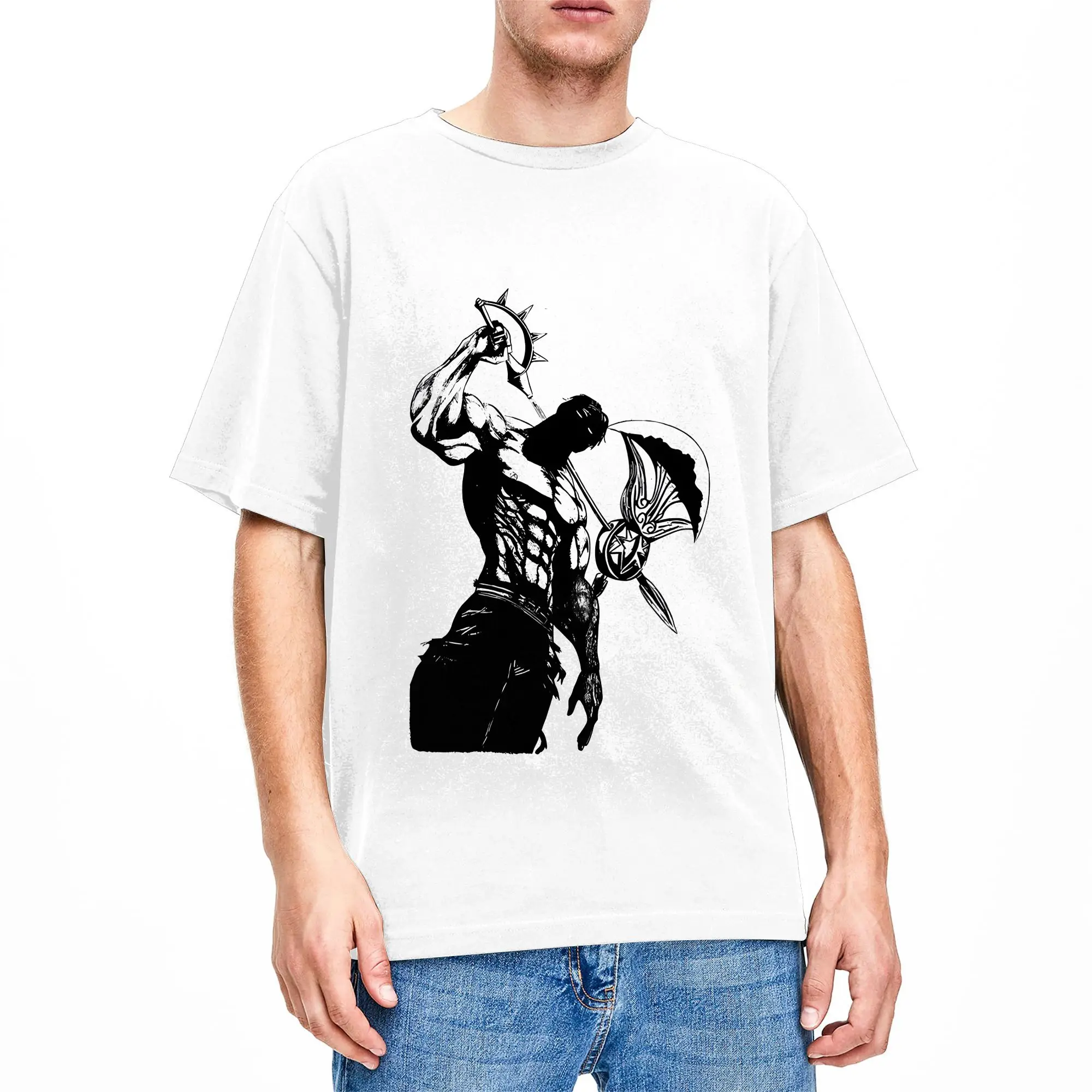 Vintage Anime Escanor Stronger Man T-Shirt for Men Round Neck Pure Cotton T Shirt  Short Sleeve Tees Birthday Gift Tops