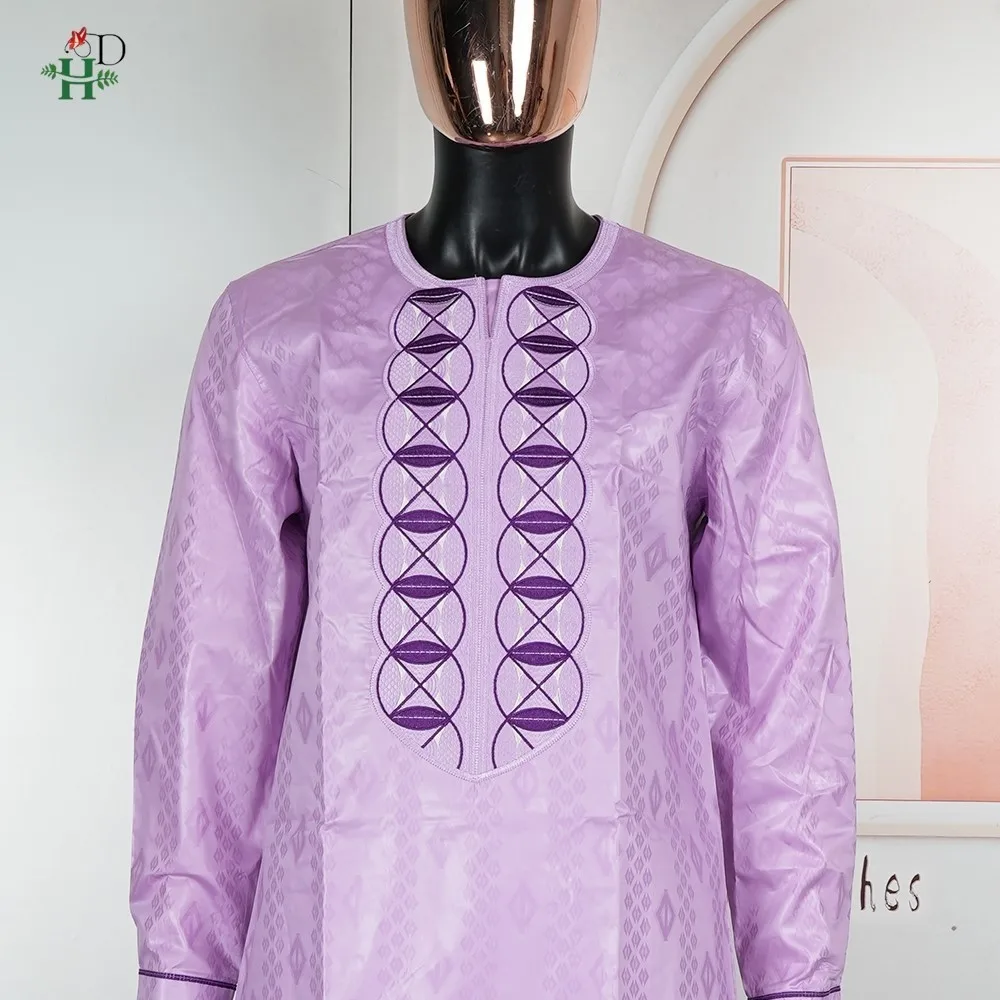 Vestidos africanos H&D para parejas, conjunto morado a juego, traje tradicional bordado para hombre, vestido original de Dubái para damas.