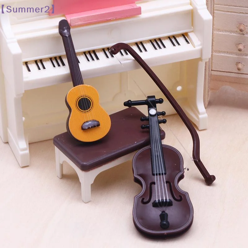 【Xia2】Mini Realistic Musical Instrument Models Plastic/Resin Mini Guitar & Violin Miniature For Desktop Ornament Dollhouse Decor