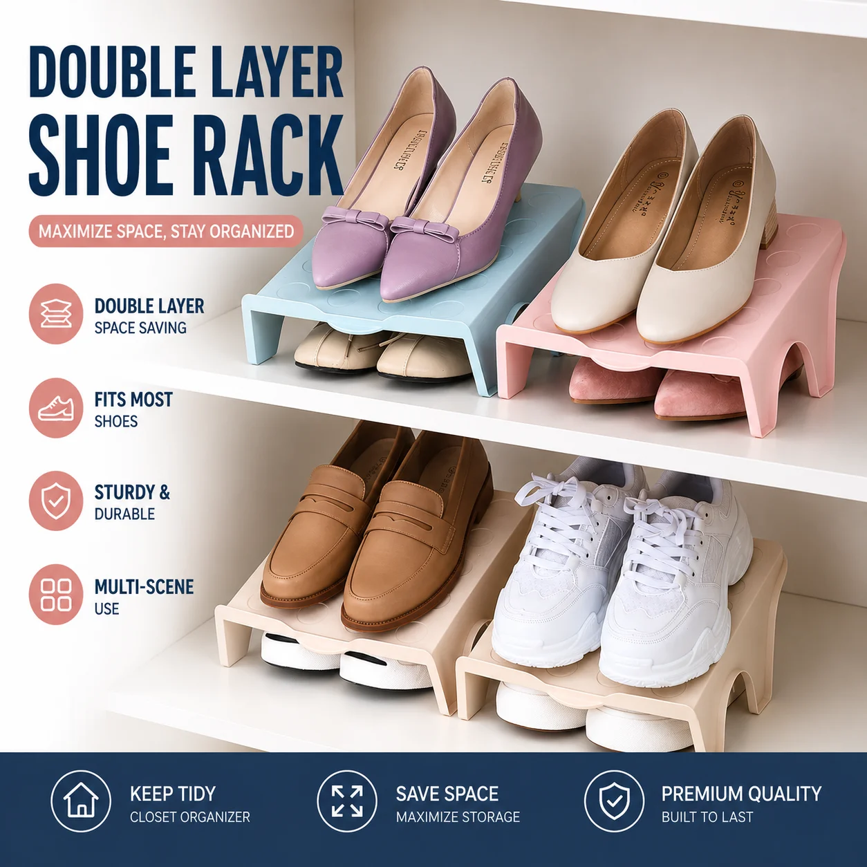 Storage Shoe Rack, Double-Layer Shoe Rack Cabinet, Dormitory Artifact Shoe Cabinet, Organizing Placing Shoes Slippers Storage Ra
