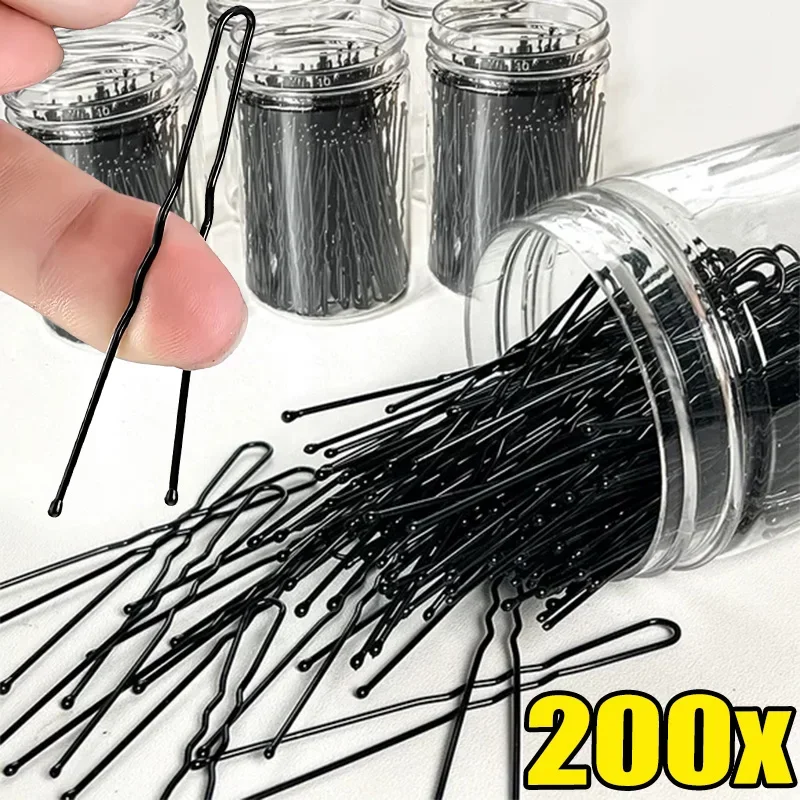 50-200pcs New Black U-Pin Hairpin Simple Invisible Hairclip Bridal Wavy Grips Bobby Pins Barrette Styling Tools Hair Accessories