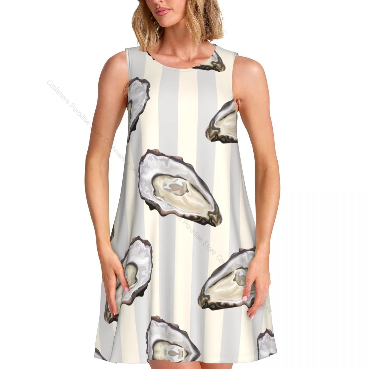 Women's Dress Seamless With Oysters Summer Casual T Shirt Dresses Beach Cover up Tank Dress