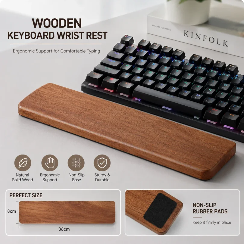 Solid Wood Keyboard Wrist Rest for 87 Key Mechanical Keyboard Ergonomic Wooden Palm Rest with Non Slip Base wholesale