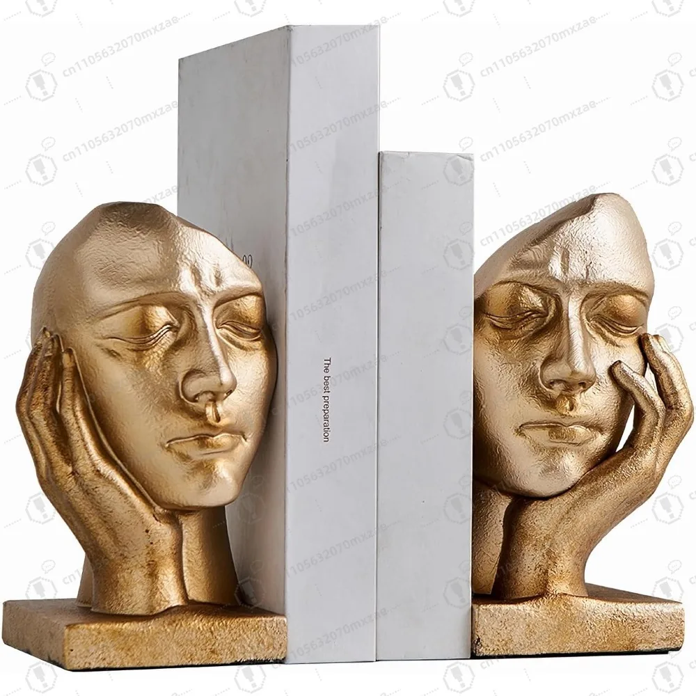 Vintage Thinker Book Ends for Shelves, Decorative Gold Bookends,Heavy Book Stopper for Desk, Antique Home Office Decor Aesthetic