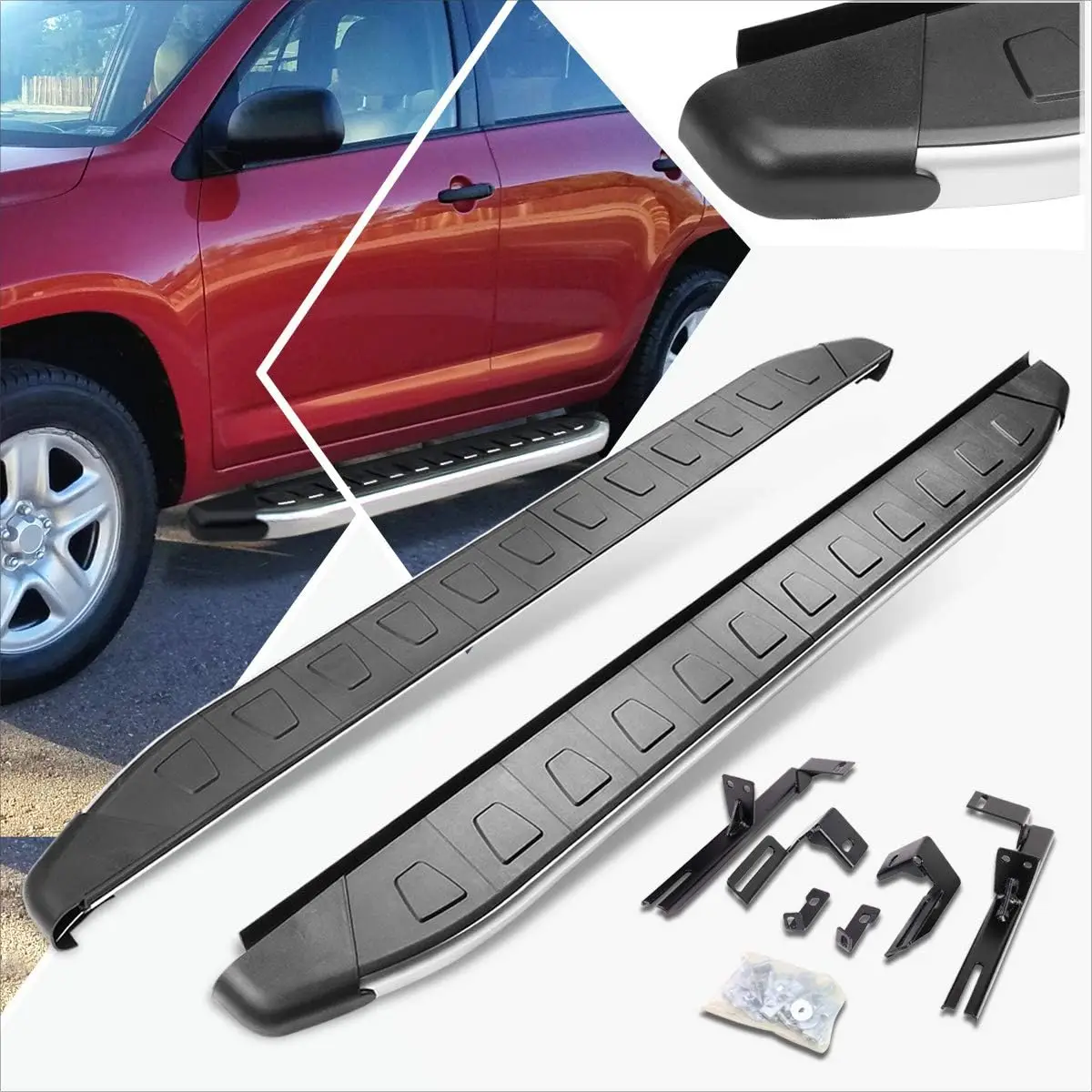 

(2 шт.) 5,75 алюминиевые дюймовые черные подножки/боковые ступеньки/ремы Nerf, совместимые с Rav4 06-12