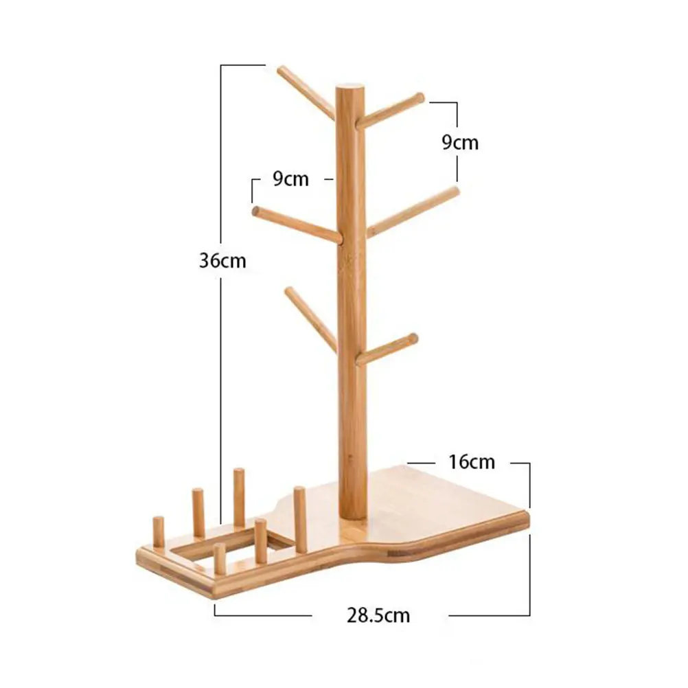 6-Cup Bamboo Hanging Mug Rack Premium Wood Cup Organizer Stand for Kitchen Counter Coffee Table Dining Centerpiece Home view 6