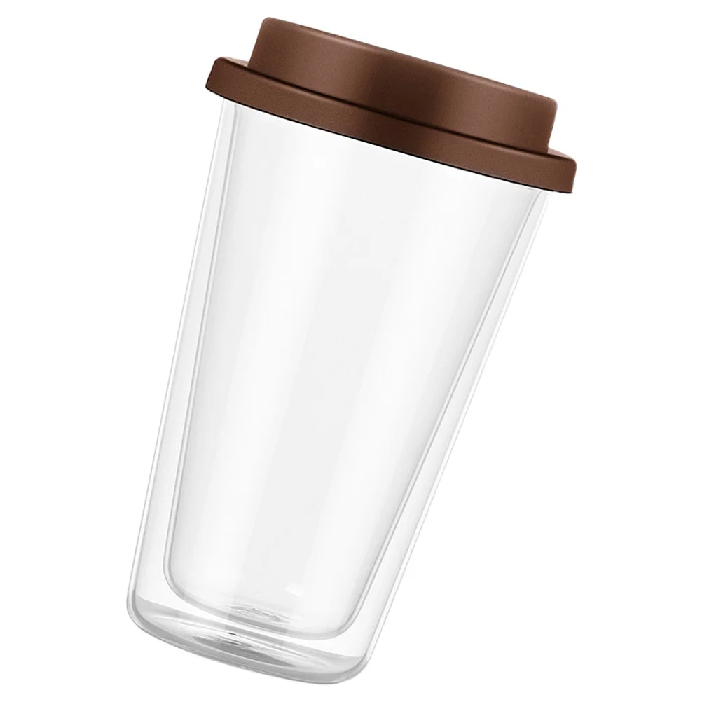 

Double Wall Glass Coffee Mug 350Ml Silicone Lid Cappuccino Tea Cup for Home Office Cafe Double Wall Glass Mug Portable Juice