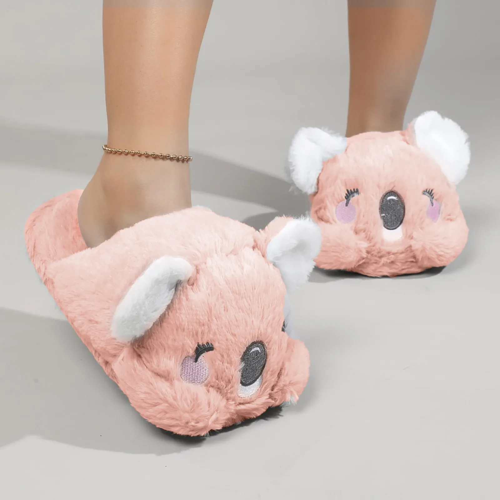 Cute Cartoon Koala Cotton Slippers Pack Heel Home Soft Non-slip Warm Breathable Indoor Plush Shoes Indoor Womens Slippers Size 8