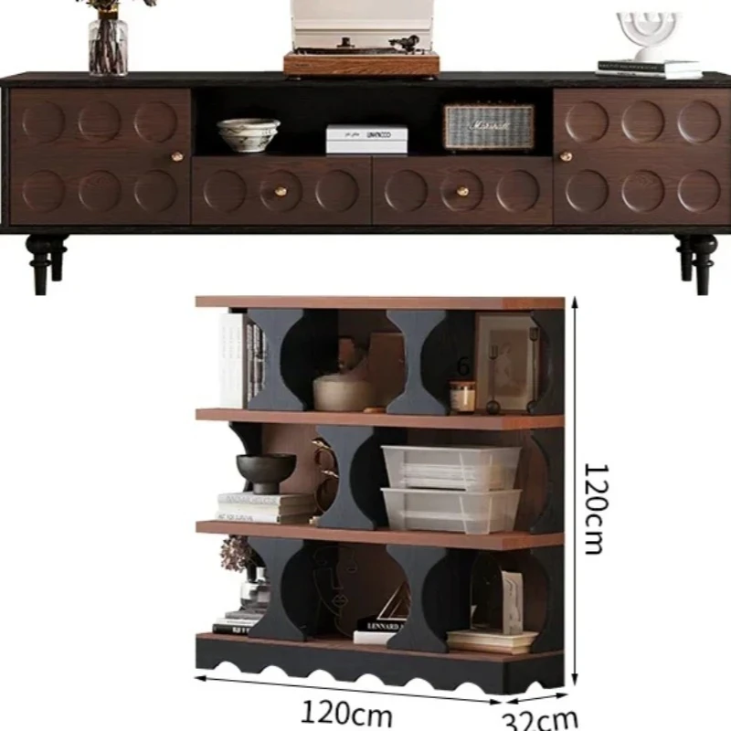 Móvel de TV retrô francês totalmente em madeira maciça preto