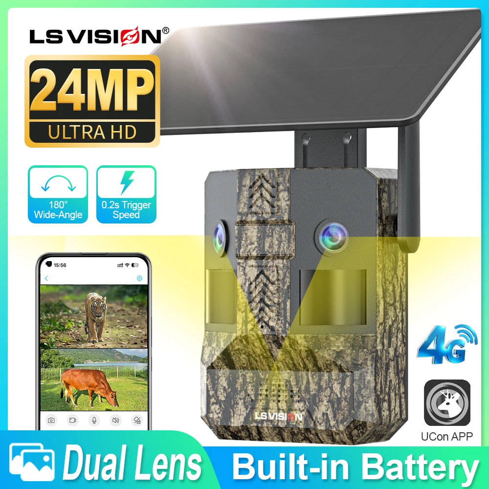 LS VISION 180° Ultra-Wide Hunting Trail Camera Outdoor 4G 24MP Dual-Lens & Dual-Screen 940nm Invisible IR Night Vision AI Motion