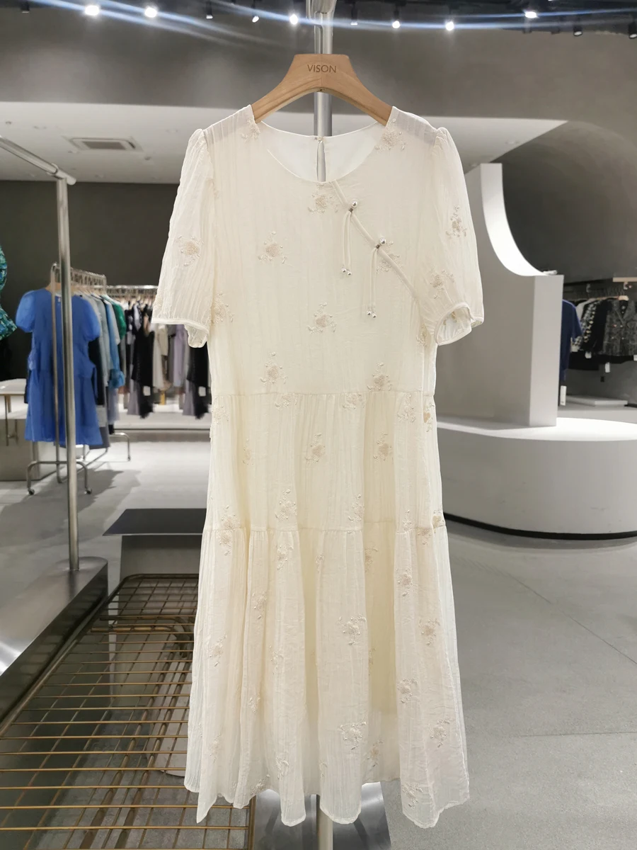 

New Chinese Sle Floral Print Maxi Dr Loose Fit Summer Women's Dr Ele Design Polyester Fabric Bubble Sve round ...