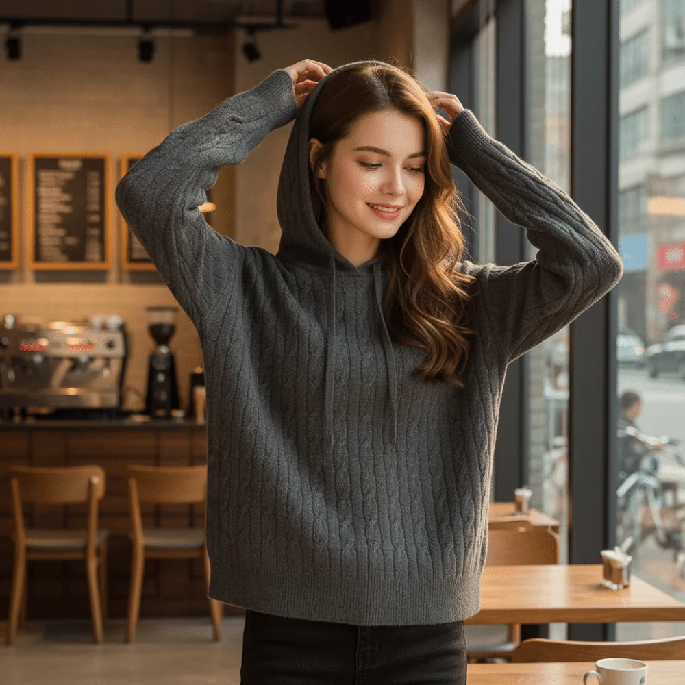 

Aesthetic Long Sleeve Knitted Hoodies Casual Loose Hooded Sweatshirts Simple Pullover Hooded Knitted Sweater School Student