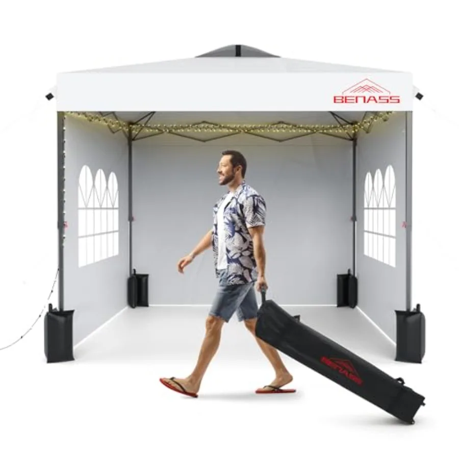 

10x10 Pop Up Canopy with Sidewalls, Easy Up Canopy Tent, Heavy Duty Tents for Parties, One Person Set Up Event Tent, White