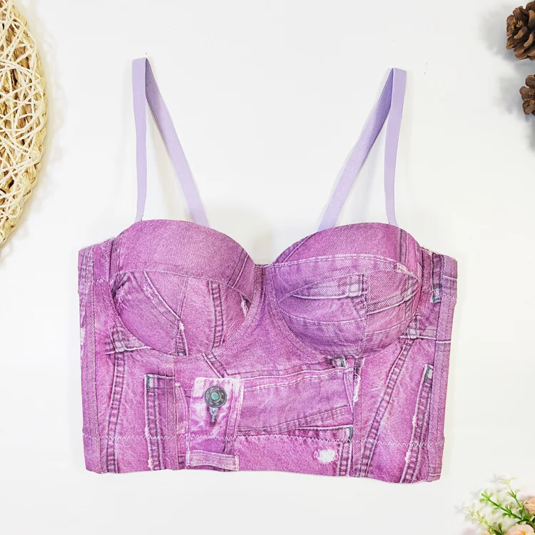 Sexy Sottile Denim Me Fibone Strap Tube Top Intimo da donna Coppa monopezzo Internet transfrontaliero Famosa ragazza piccante