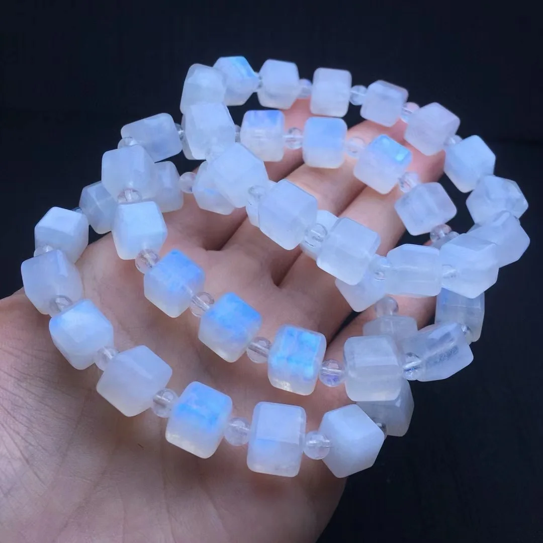 

1 Pc Fengbaowu Natural Blue Moonstone Cube Bracelet Reiki Healing Stone Fashion Jewelry Gift Women Men