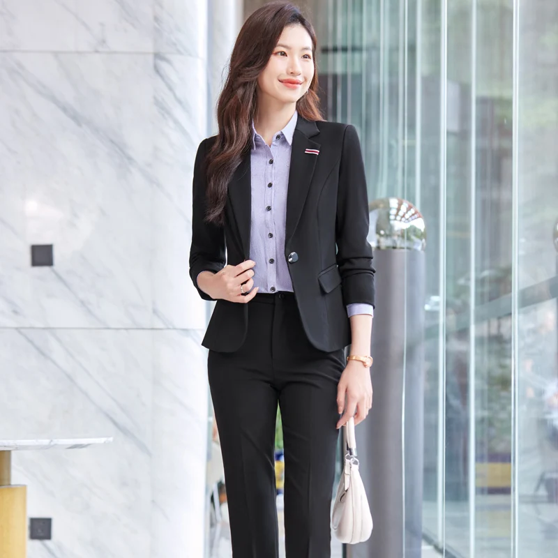 NAVIU 2023 New Autumn Winter Gray Suits Women Professional Business Formal High End Temperament Blazer And Pants Sets Work Wear