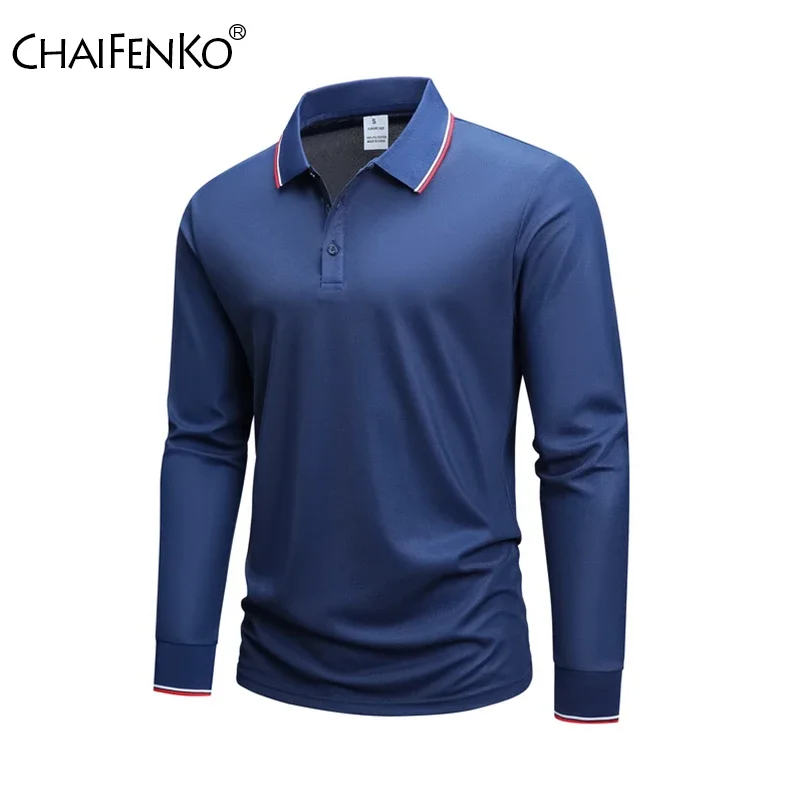 New Man Fashion Exercise Polo Shirt Spring Autumn Ventilate Quick Ddry Lapel Long Sleeves Business Leisure Solid Shirt Man