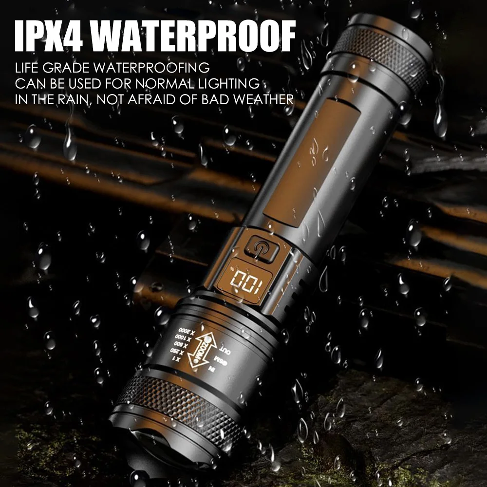 High-power Led Flashlight USB Rechargeable Zoomable Torch with Digital Display Outdoor Camping Hiking Lantern Emergency Lamp