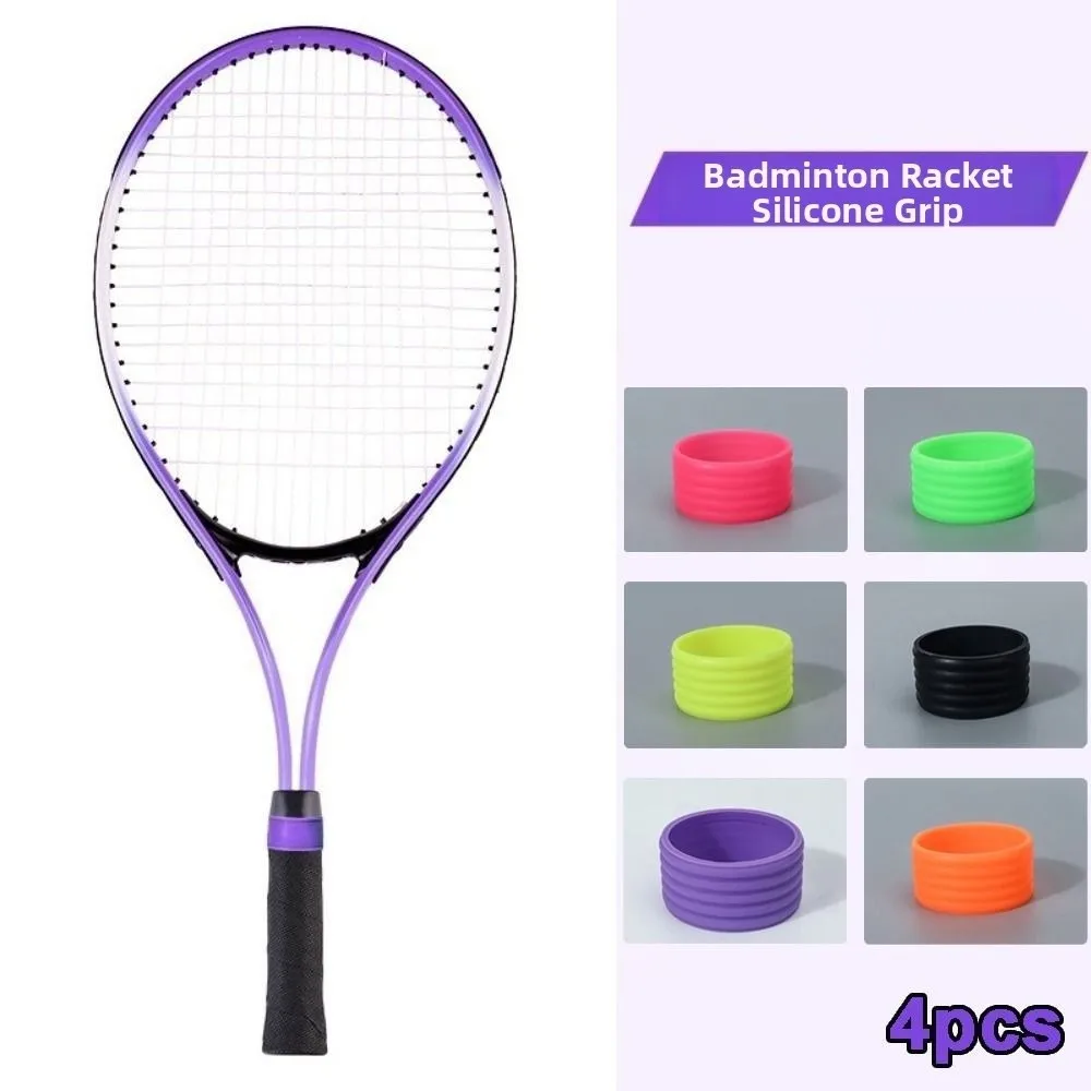 4pcs Silicone Racket Silicone Ring Round Shape Anti Slip Grip Finishing Band Flexible Ribbed Surface Racket Handle Collar
