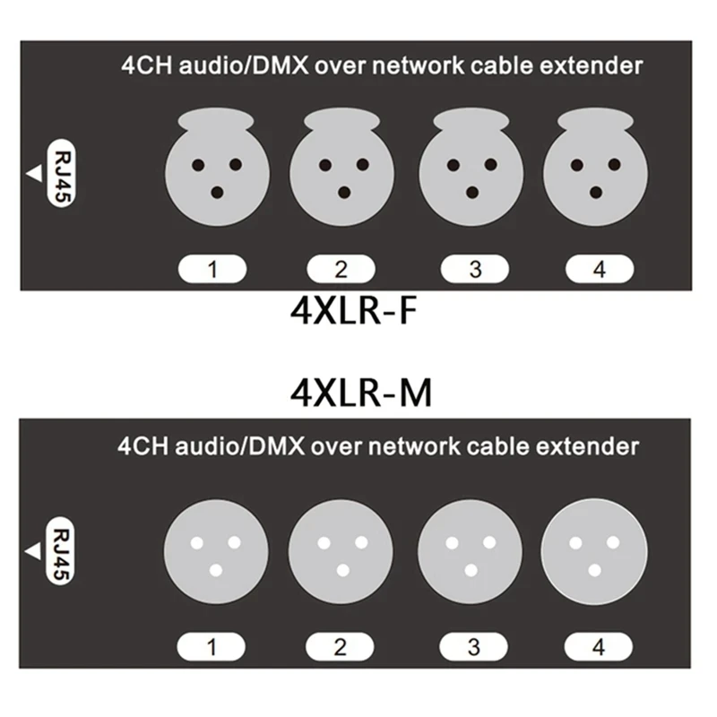 1 Pair XLR Audio Ethernet Extender over Rj45 Cat6 to 330ft 4-Ch 3 Pin Transceiver Audio XLR Male and Female Extender Transmitter