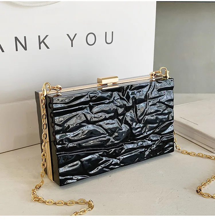 Ice Crack Acrylic Box Shape Handbag Fashion Chain Shoulder Messenger Bag Evening Bag