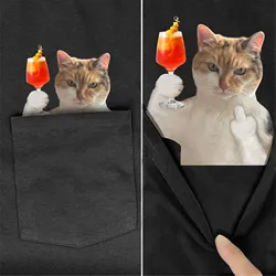 CLOOCL Calico Cat Aperol Pocket T-shirt Stickers Printed T-shirt Mens Women Shirts Hip Hop Tops Summer Funny Cotton Tees S-7XL