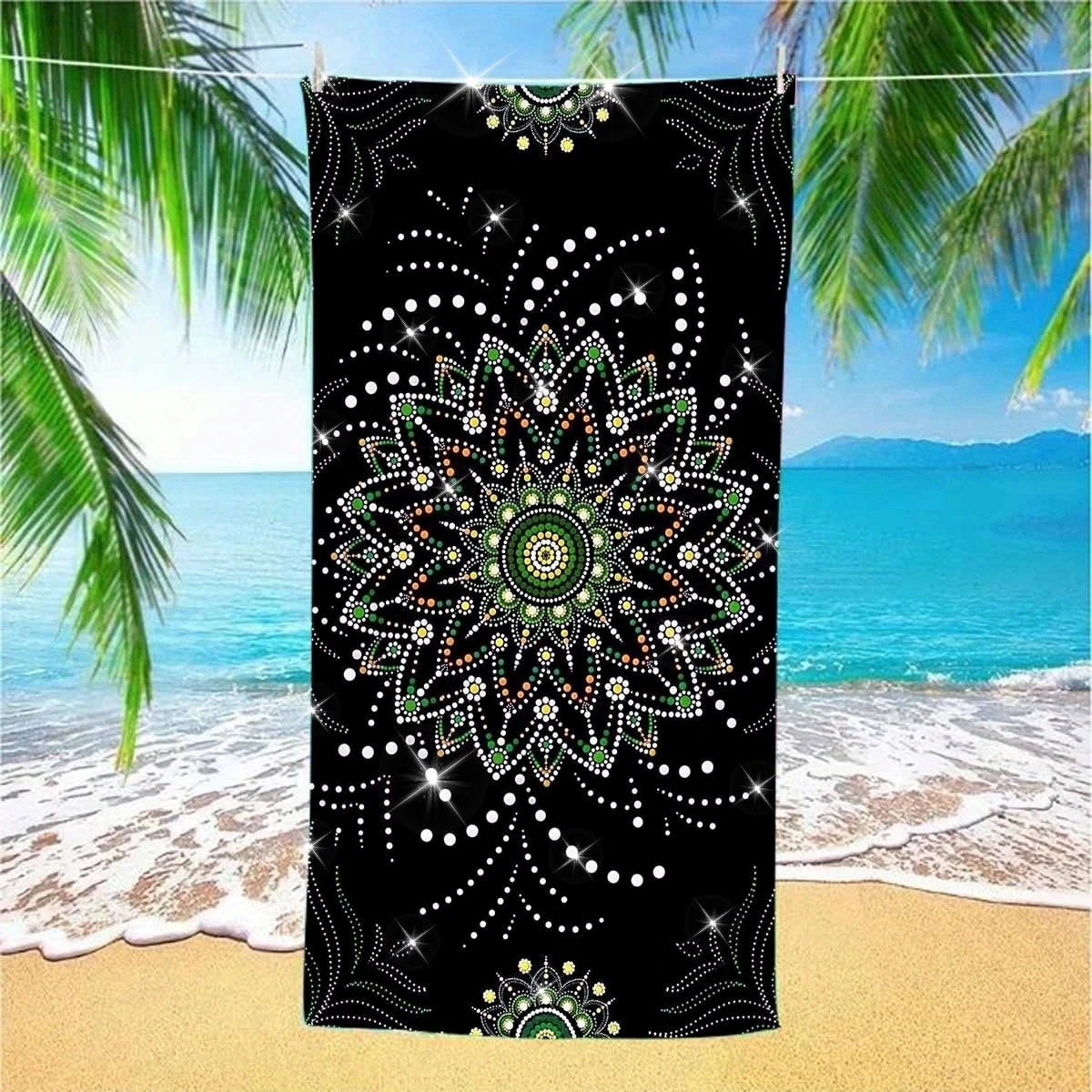 Double Sided Boho Mandala Throw Pillow Cover Green Black Floral Print Decorative Cushion Case for Sofa Couch Boho Home Decor