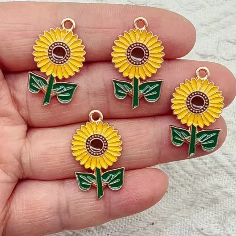 10/20 Stück Niedlicher Sonnenblumen-DIY-Schlüsselanhänger, Gelbe Sonnenblumen, Handgefertigter Metall-Schlüsselanhänger, Süßer Schlüsselring, Geschenk für Fans