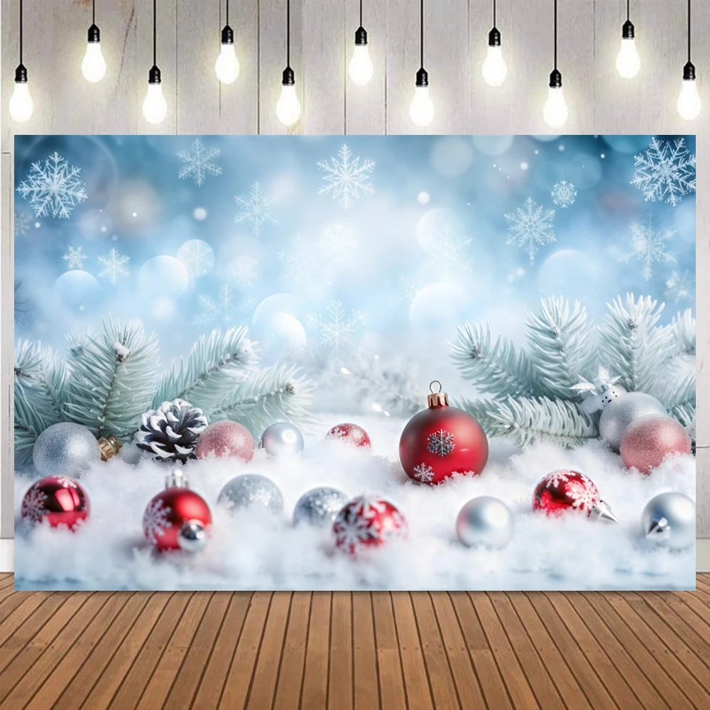 Background for Christmas Photography Xmas Winter Window Curtains Frozen Pine Forest Snow Kids Family Party Background Decor view 5