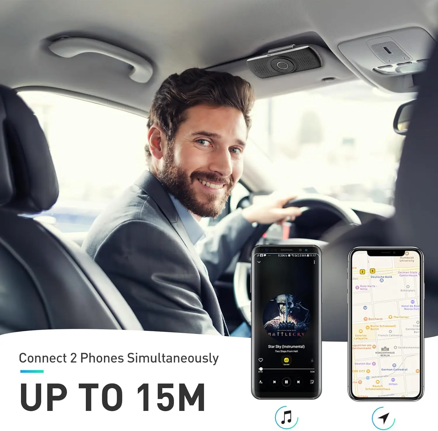 مكبر صوت بلوتوث 5.3 للسيارة مع مساعد Siri/Google، مكالمات بدون استخدام اليدين، موسيقى، فتحة بطاقة TF، تشغيل تلقائي للحركة، أسود #3